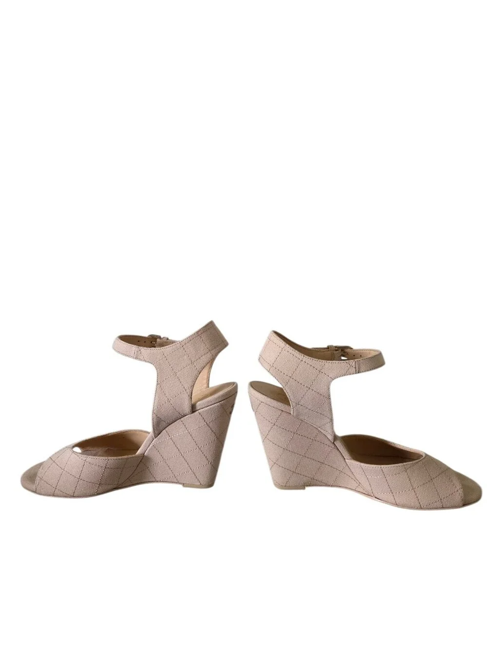 CHANEL 23C Quilted Wedge Sandals Open Toe Ankle Strap EU 38